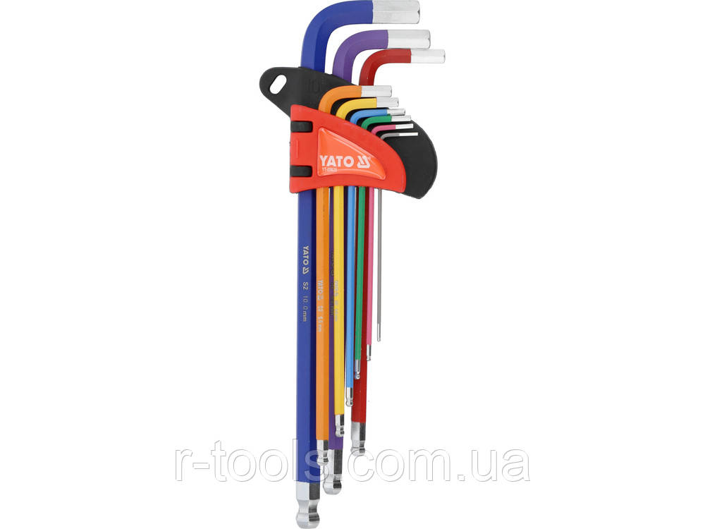 Ключі шестигранні з кулястими наконечниками М1.5-10 мм Г-подібні 2-стор l = 97-225 мм 9 шт Yato YT-05635