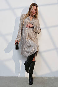 Сукня для вагітних та годуючих з щільної віскози Alicia S (44) Юла мама бежевий з принтом