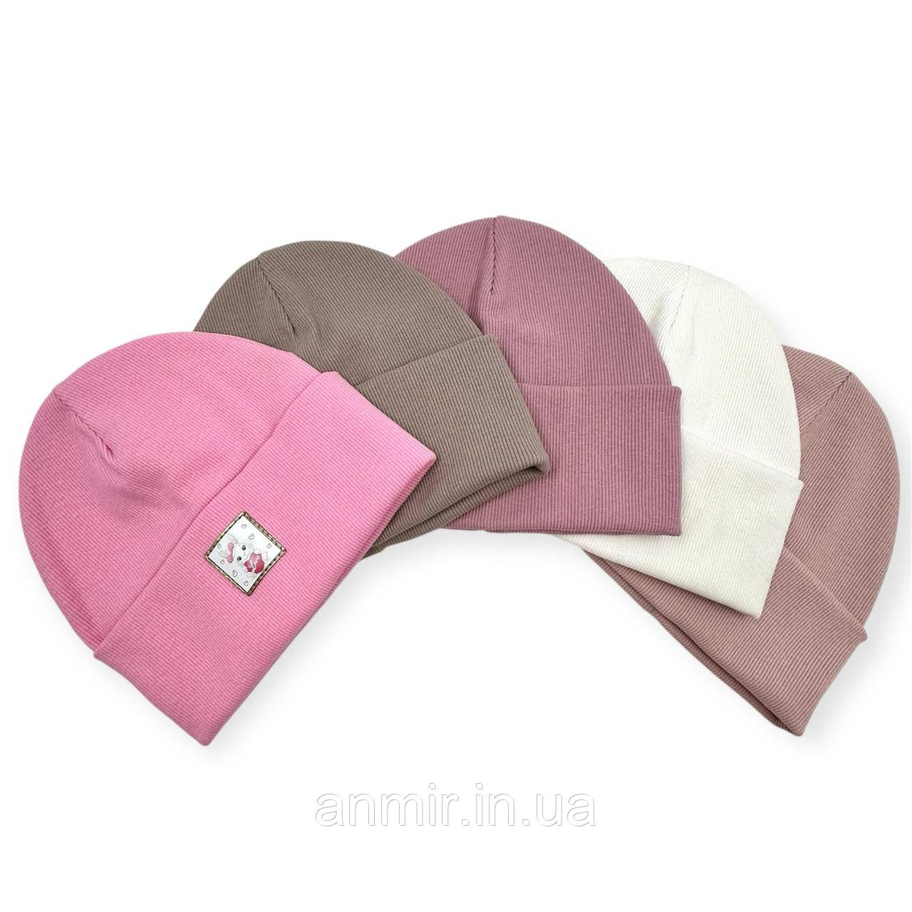 Шапка дитяча демісезонна ЗАЙКА подвійна рубчик трикотаж 46-50, кольору міксом