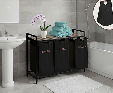 Кошик для білизни в індустріальному стилі з полицею та 3 ящиками