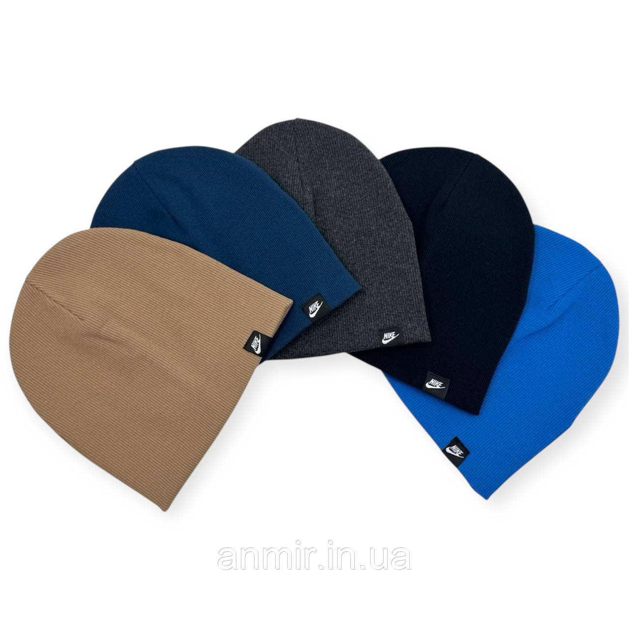 Шапка дитяча демісезонна NIKE подвійна рубчик трикотаж для хлопчика 52-56, кольору міксом