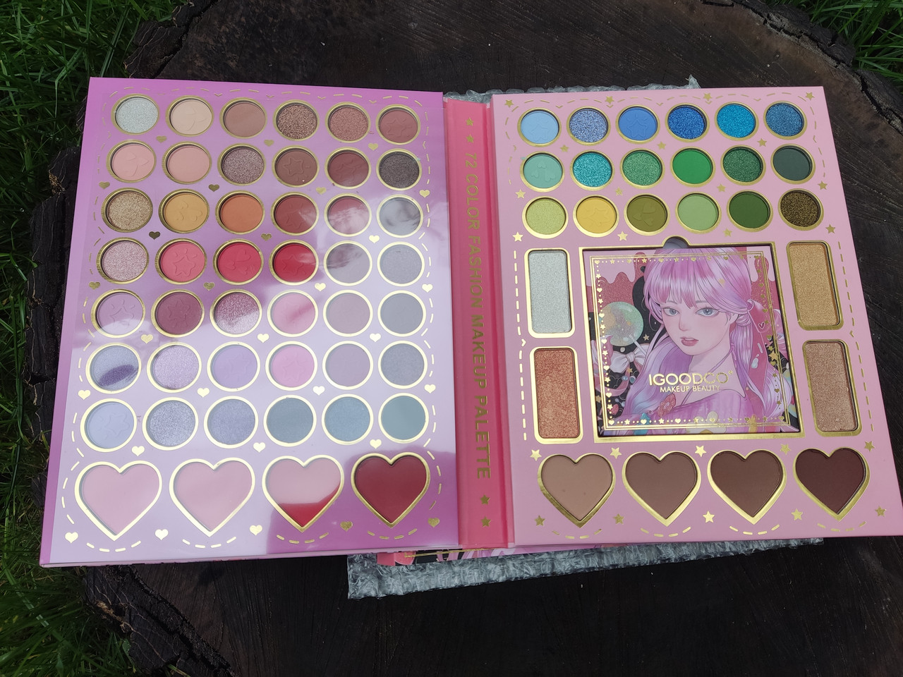Дитячий набір косметики ig3099 з палітрою 72 кольорів тіней, рум'яна, хайлайтери, пензлики, у коробці, фото 1