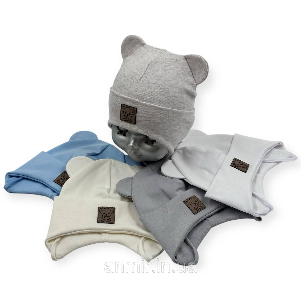 Шапка дитяча демісезонна із зав'язкамиМІШКА подвійна трикотаж 6-18 міс., кольору міксом