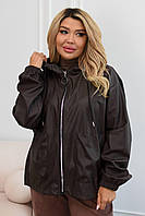Жіноча демісезонна куртка батал з екошкіри, розміри 50-54, 56-60, 62-64
