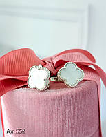 Сережки "Конюшина" Срібло 925 проби з вставкою перламутр, онікс, авантюрин