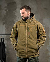 Куртка зимняя армейская койот тактическая софтшелл omni-heat с капюшоном и липучками под шевроны bv596