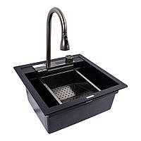 Гранітна мийка для кухні VALESO 5149 VIVA чорний металік з водоспадом 5050