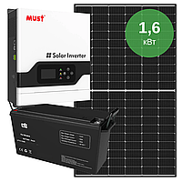 Гібридна сонячна електростанція 1,6кВт з резервом 2,56кВт*год, фотомодулями 1,6кВт і LiFePO4 АКБ