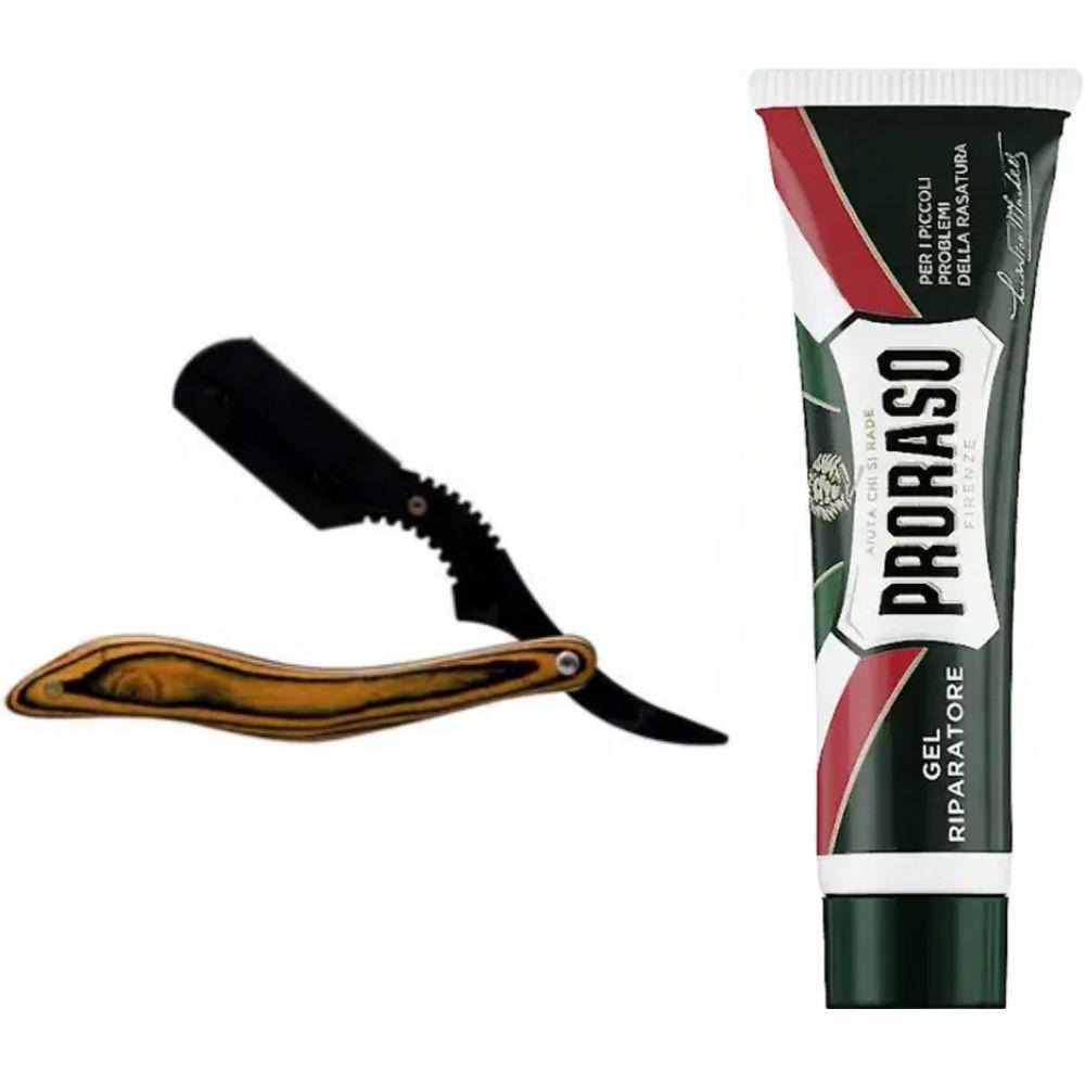 Небезпечна бритва/шавета розкладна Straight Razor + гель від порізів Proraso Razor Cut Repair Gel, фото 1