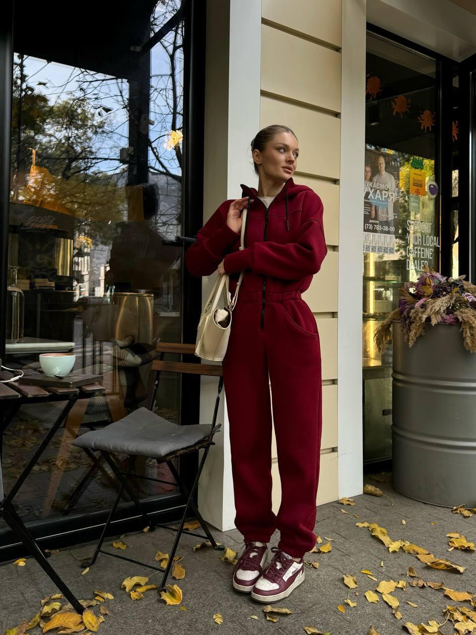 Жіночий утеплений трикотажний комбінезон на флісі, фото 1