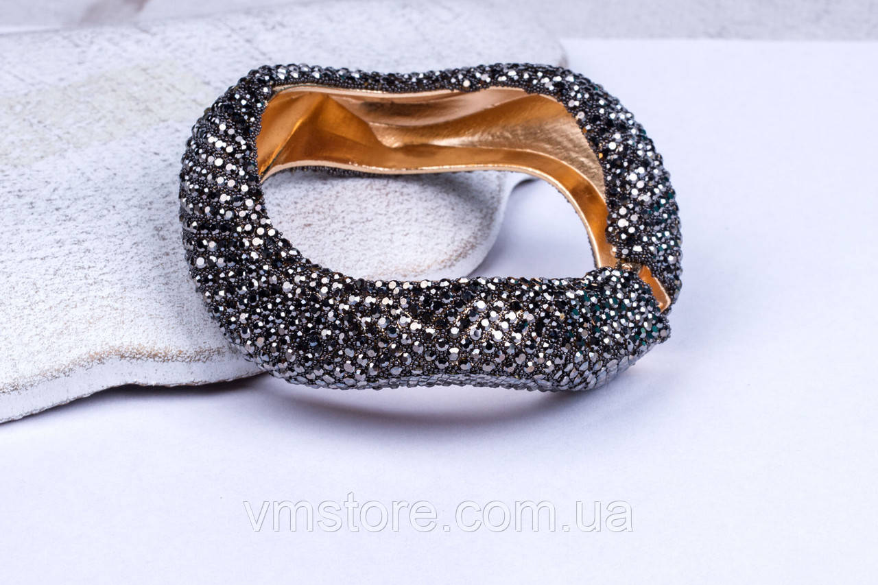 Розкішний жіночий браслет із чорним камінням, фото 1