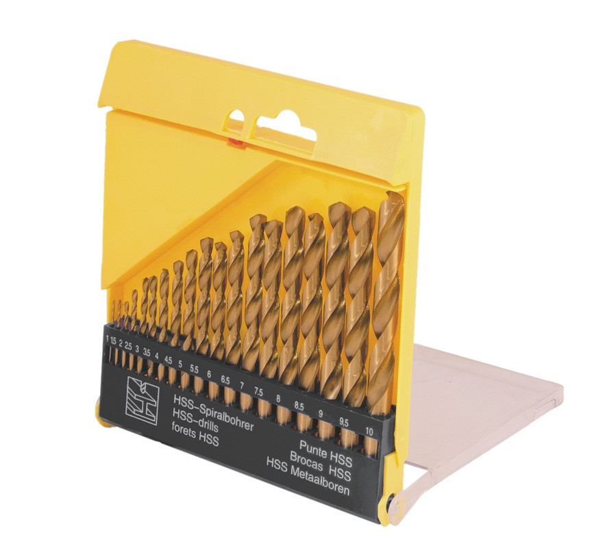Набір свердел для металу, 19 шт HSS титан(1-10 мм, крок 0,5 мм) в пластиковій коробці MASTER TOOL 11-0219, фото 1