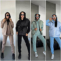 Жіночий теплий спортивний костюм-трійка на флісі: 42-44, 46-48 чорний, мокко, блакитний, м'ята, графіт, шоколад