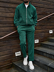 Чоловічий спортивний костюм без капюшону вельветовий в рубчик зелений ізумруд