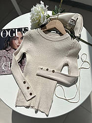 Кофта для дівчинки водолазка в рубчик Молочний W2762, Happy Star, Молочний, Для дівчаток, Весна Осінь, 152