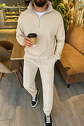 Чоловічий світлий спортивний костюм бежевий без капюшону в рубчик
