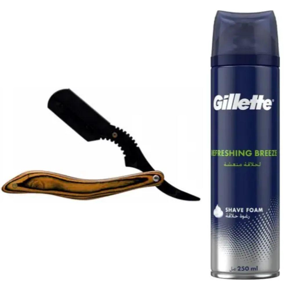 Небезпечна бритва/шавета розкладна Straight Razor + піна для гоління Gillette Refreshing Breeze 250 мл, фото 1