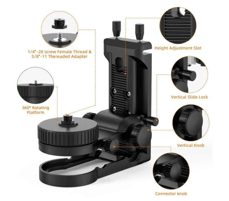 Кронштейн (кріплення) із затискним важелем Huepar LP36M-S для нівеліру, фото 1