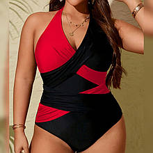 Купальник суцільний. Чорно-червоний. Великі розміри.