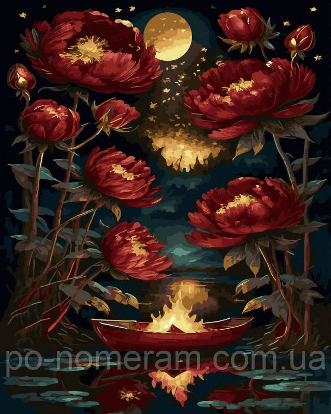 Картина за номерами Квіти вночі (золоті фарби) (BJX1170) 40 х 50 см, фото 1