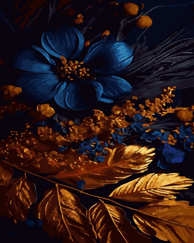 Розмальовка по цифрам Жовто-синій натюрморт (золоті фарби) (JX1174) 40 х 50 см, фото 1