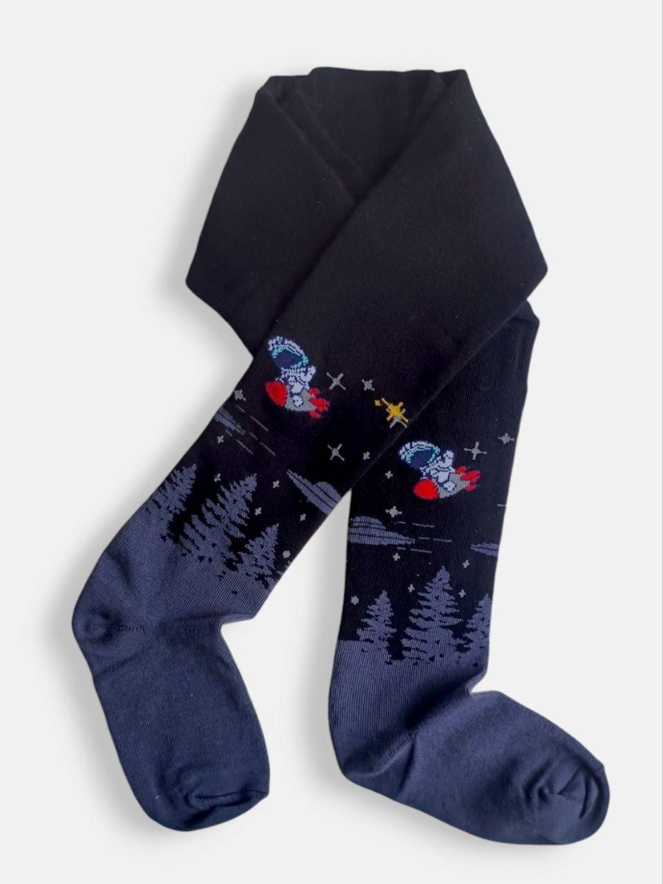 Дитячі бавовняні колготки на хлопчиків з космосом ТМ TwinSocks 86-92, 98-104, 110-116 Чорний, темно-сірий
