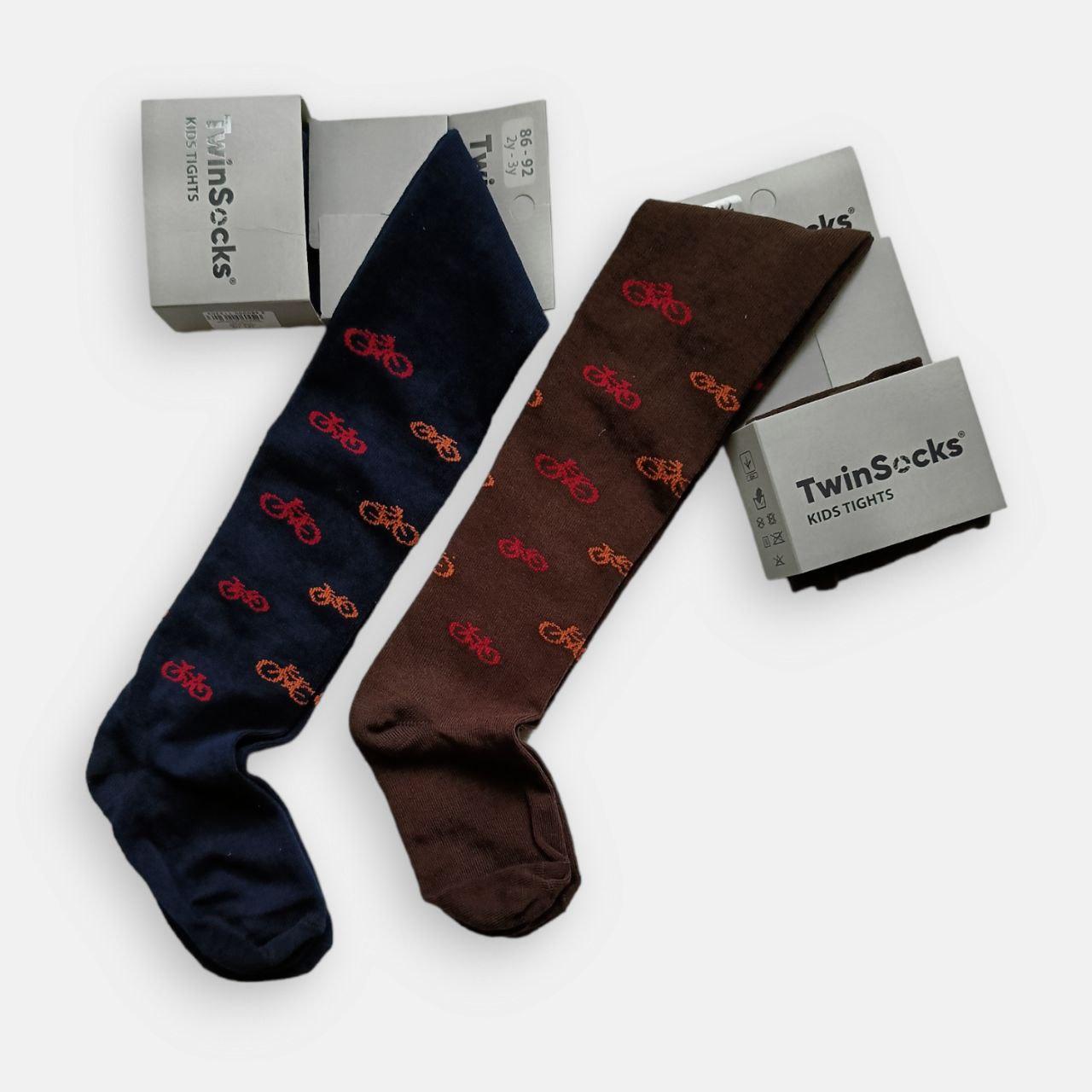 Колготки дитячі для хлопчика з принтом велосипеда: шоколад, темно-синій р.86-92, 98-104, 110-116