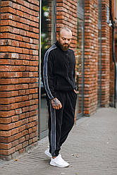 Чоловічий чорний спортивний костюм фліс без капюшону з лампасами