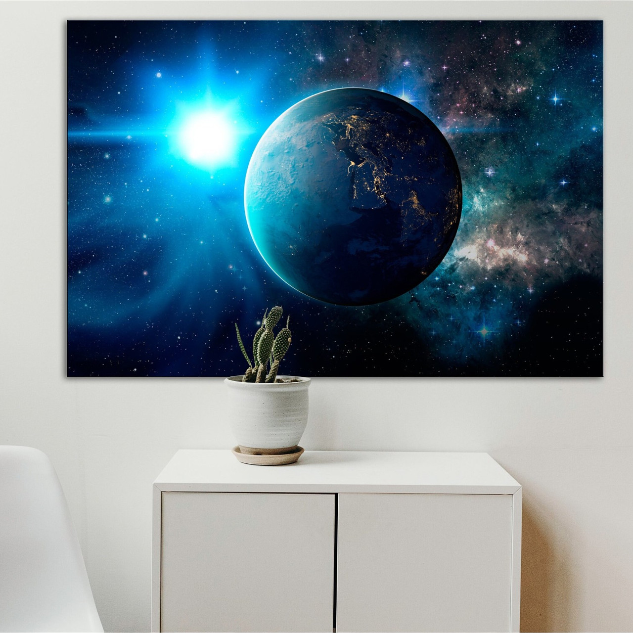 Картина Планета Земля з космосу Зіркове небо Декор у сучасний інтер'єр Друк на полотні 60х40см, фото 1