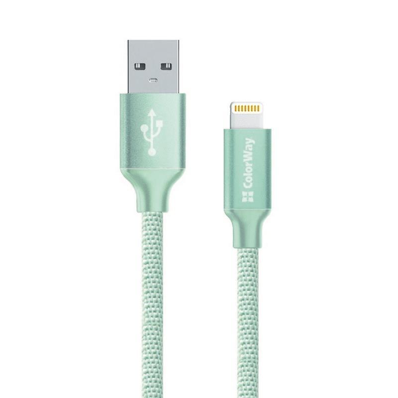Кабель ColorWay USB - Lightning (M/M), 2.4 А, 2 м, Ментоловий (CW-CBUL007-MT), USB 2.0, вилка-вилка, фото 1