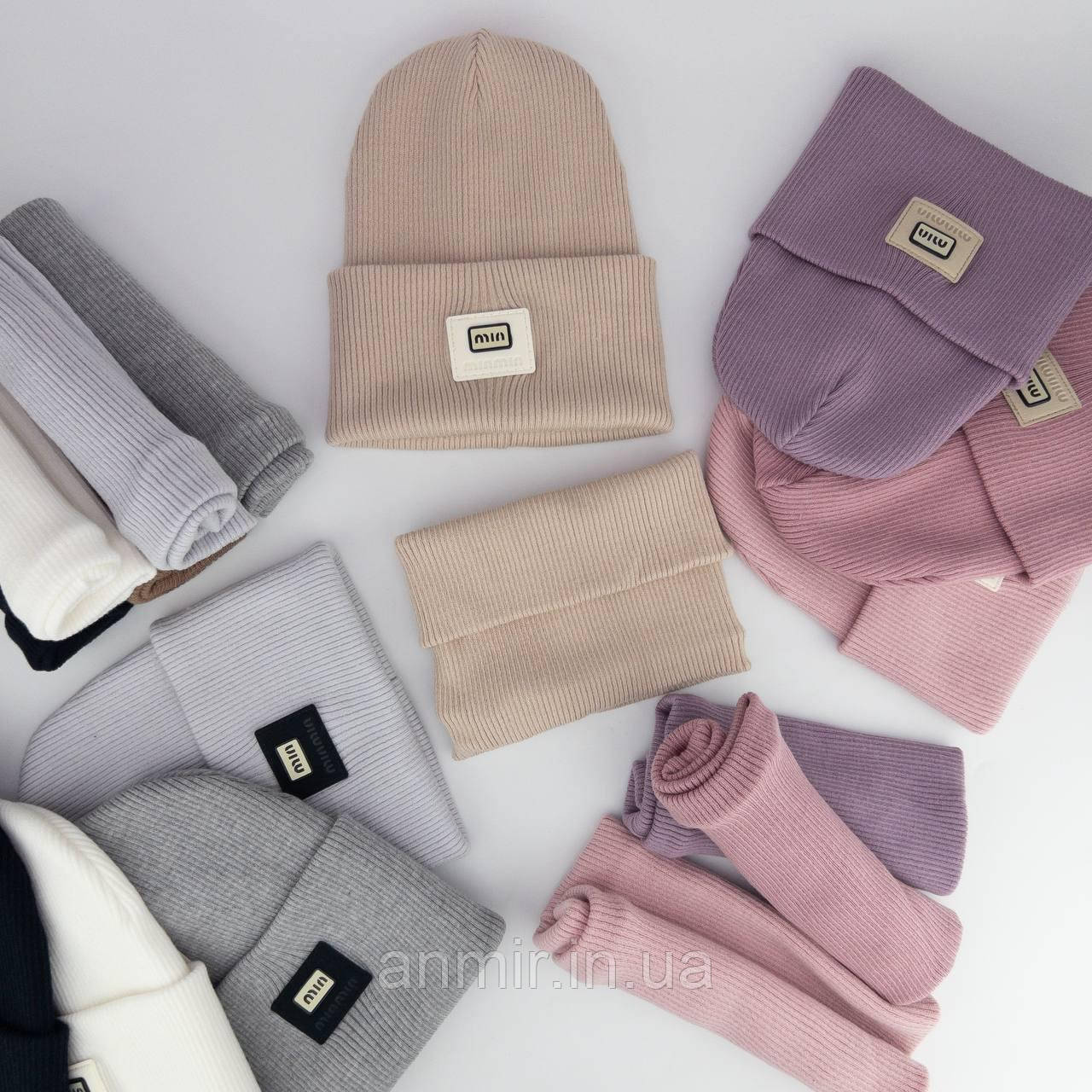 Комплект підліткової шапки + хомут MIN MIN подвійна віскоза 50-58, кольору міксом