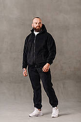 Чоловічий теплий спортивний костюм флісовий чорний однотонний