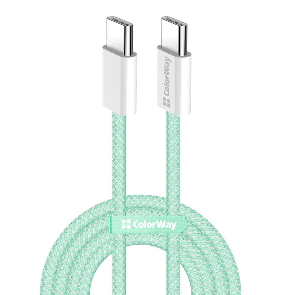 Кабель ColorWay USB Type-C + USB Type-C (M/M), 3.0 А, 1 м, зелений (CW-CBPDCC061-G), тканинне обплетення, фото 1