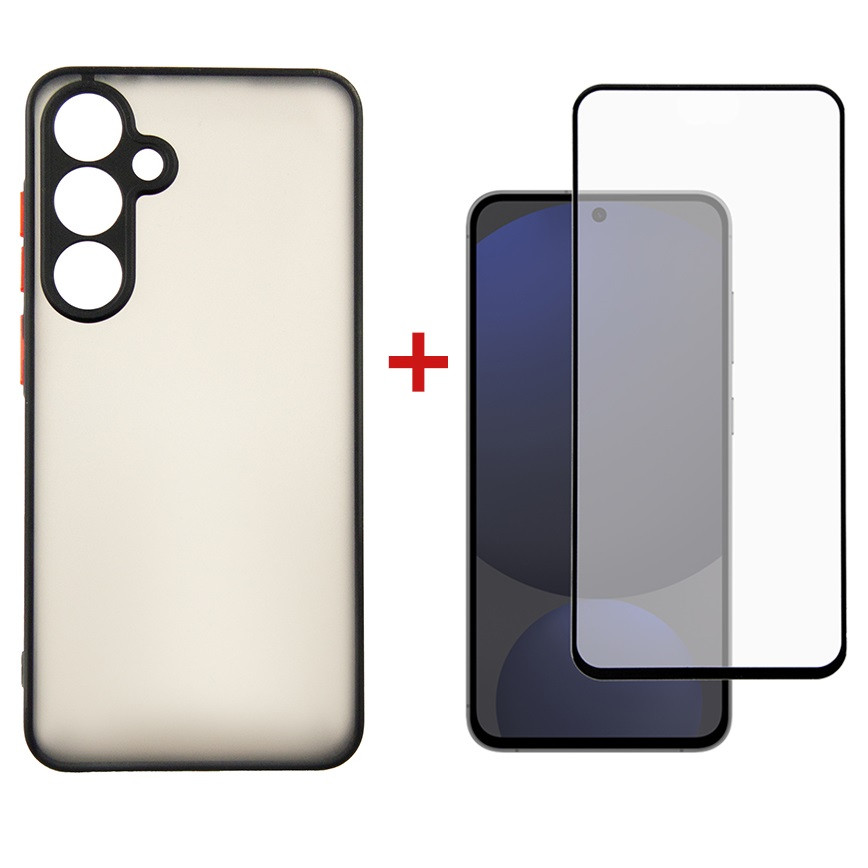 Чохол-накладка Dengos Matt для Samsung Galaxy S24 FE SM-S721 Чорний (DG-KM-117) + захисне скло, силіконовий матеріал, фото 1