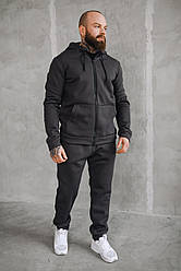 Зимовий чоловічий спортивний костюм на флісі сірий батал на блискавці