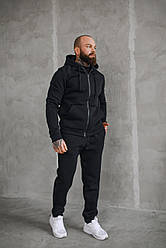 Класичний зимовий спортивний костюм чоловічий на флісі чорний батал