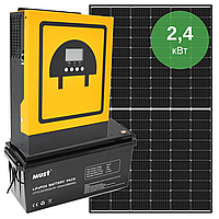 Гібридна сонячна електростанція 2,4кВт з резервом 2,56кВт*год, фотомодулями 2,4кВт і LiFePO4 АКБ
