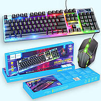 Дротова клавіатура і миша Hoco GM18 з RGB підсвічуванням, Комп'ютерний комплект для геймерів, чорна