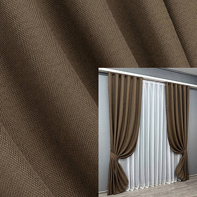 Комплект штор (2шт. 1,5х2,7м.) льон-блекаут рогожка, колекція "Льон Мішковина". Колір коричневий. Код 277ш 30-053