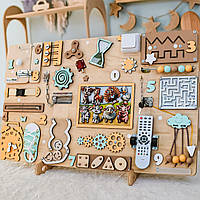 Великий Бізіборд Монтессорі ФЕРМА Дошка для розвитку, Іграшка для моторики, бизиборд для дітей дерев'яні іграшки + подарунок