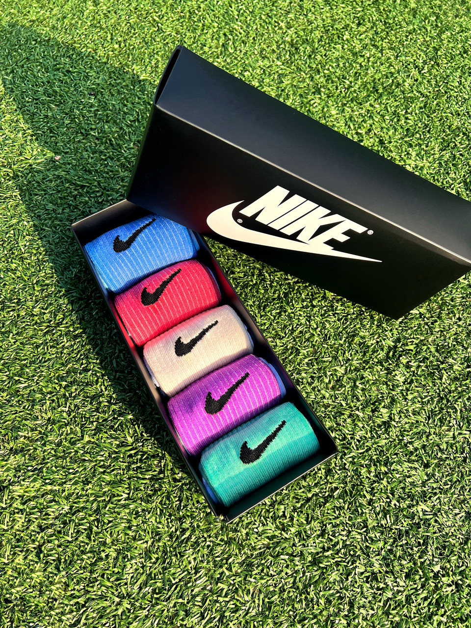 Високі чоловічі Шкарпетки Nike кольоровий верх Подарунковий набір у коробці 5 пар, фото 1
