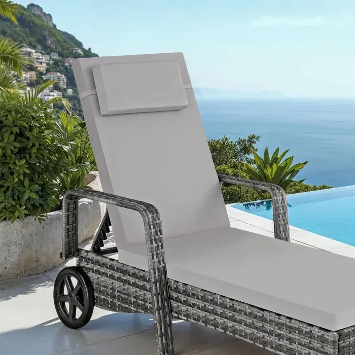 Шезлонг із ротанга, сірий/світло-сірий колір