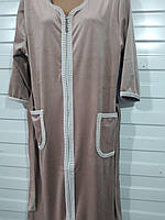 Жіночі велюрові домашні халати без коміра на блискавці з кишенями з 48 по 58 розмір різних кольорів арт.А 1068