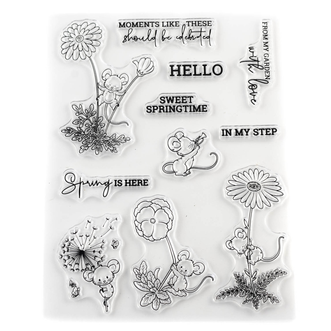 Набір силіконових штампів для скрапбукінгу Мишка і квіти CHT207, фото 1