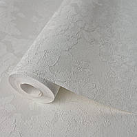 Шпалери вінілові 1.06 × 10.05 м Sintra 158-10, білі з рельєфним візерунком для вітальні, спальні, кабінету