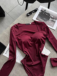 Жіноче спокусливе сексуальне бордове боді з ефектом PUSH-UP і з довгими рукавами з мікродайвінгу