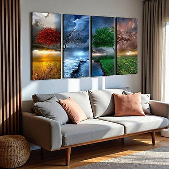 Картина Пори року Природа Сучасний настінний декор друк на полотні 120х60 із 4х модулів