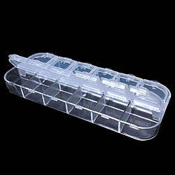 Органайзер 12 яч. контейнер пластиковий для рукоділля 13х5х1,5 см Прозорий
