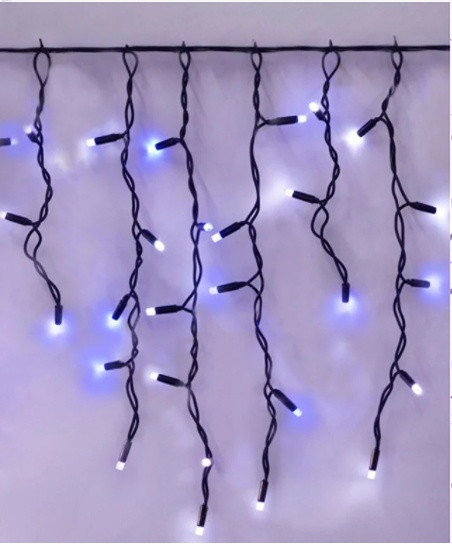 Новорічна світлодіодна вулична гірлянда бахрома 100 LED 3.3 м*0.7 м чорний каучук 3.3 мм синьо-білий + BW