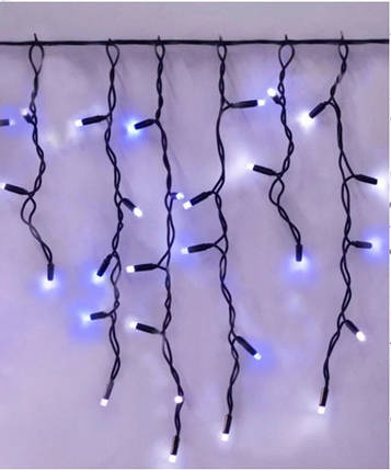 Новорічна світлодіодна вулична гірлянда бахрома 100 LED 3.3 м*0.7 м чорний каучук 3.3 мм синьо-білий + BW, фото 1
